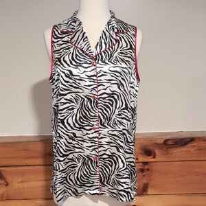 Black and White Button Down Notched Collar Blouse